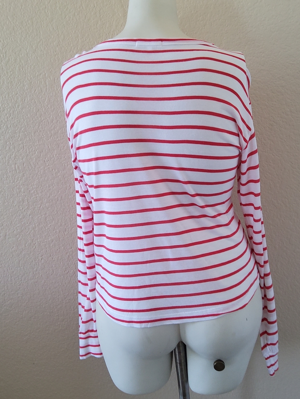 NWOT Sundry "Merci" Striped 100% Cotton Long Sleeve Tee Top Size L Red White - Picture 5 of 8